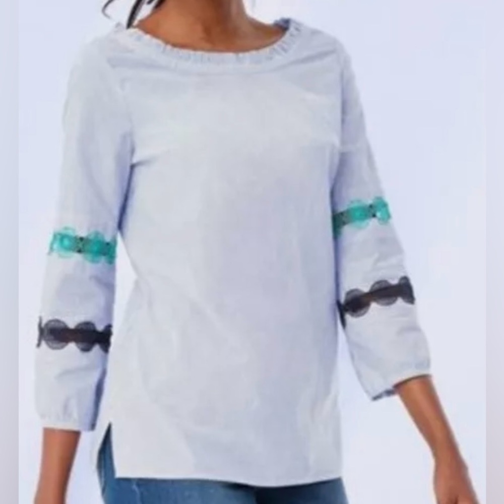 Talbots Lace Trim Stripe Popover - Picture 4 of 9